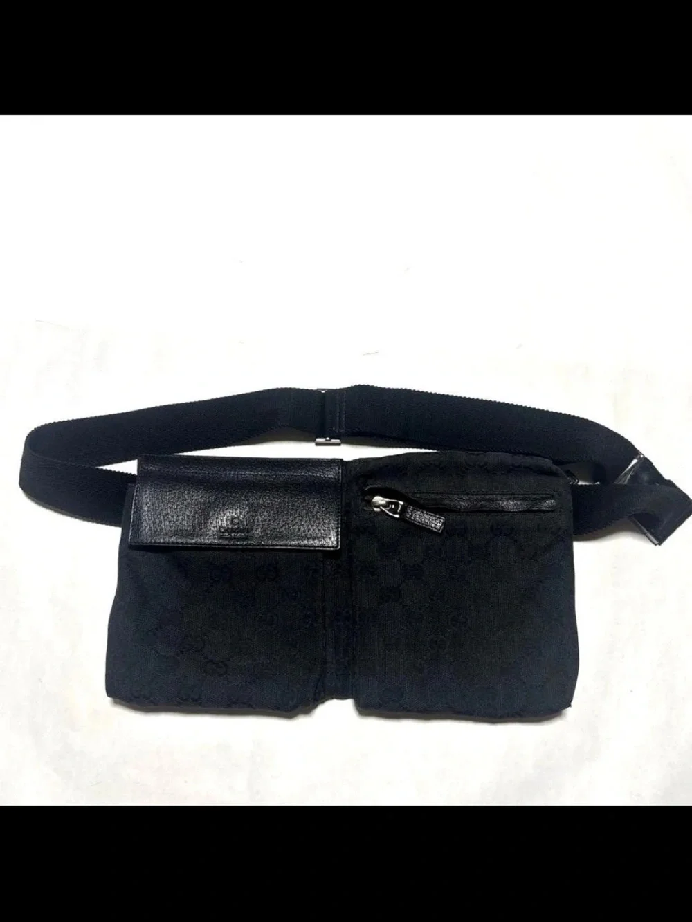 Gucci Black GG Monogram Belt Bag with Dual Pockets
